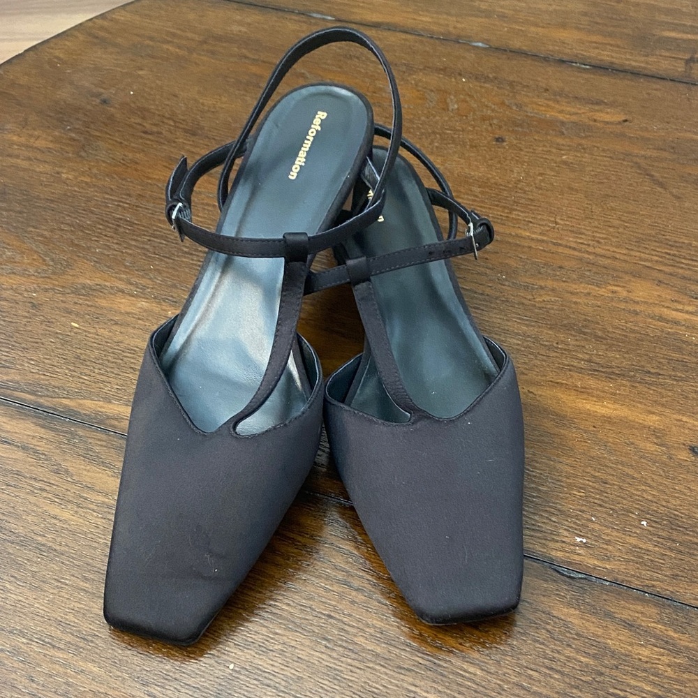 Reformation Black Square-Toe Heels